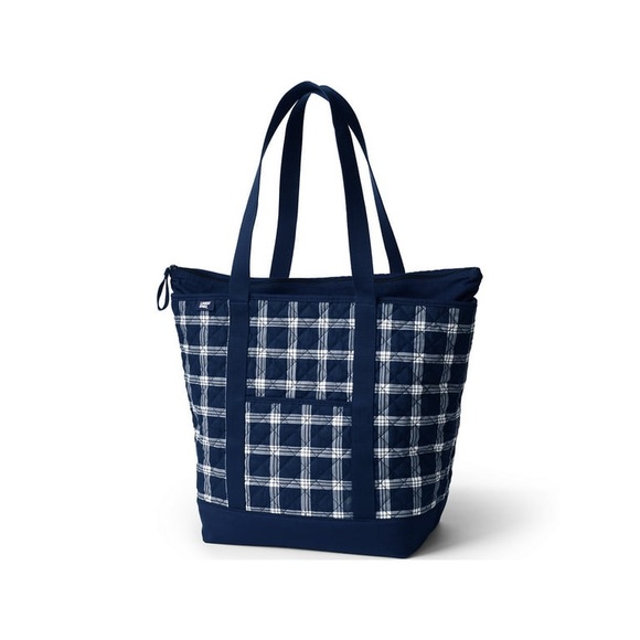 Lands' End Large Classic Quilted Tote Bag-Navy/White - Picture 1 of 5